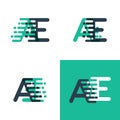 AE letters logo with accent speed in tosca green and dark blue Royalty Free Stock Photo