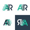 AR letters logo with accent speed in tosca green and dark blue