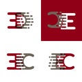 EC letters logo with accent speed in drak red and gray