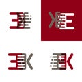 EK letters logo with accent speed in drak red and gray