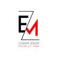 EM logo letter separated by a black zigzag line