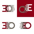 EO letters logo with accent speed in drak red and gray