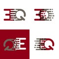 EQ letters logo with accent speed in drak red and gray