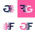 FG letters logo with accent speed in pink and drak purple