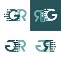 GR letters logo with accent speed in gray and dark green