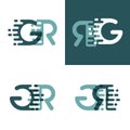GR letters logo with accent speed in gray and dark green Royalty Free Stock Photo
