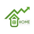 Green residential home logo with high financial and profit guarantees.eco-friendly green home logo with high investment profit