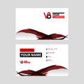 Horizontal name card with VB logo Letter and simple red black and triangular decoration on the edge.