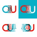 OU letters logo with accent speed in red and blue