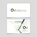 Simple Business Card with initial letter CM rounded edges with green accents as decoration.