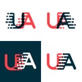 UA letters logo with accent speed dark red and dark blue