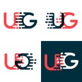 UG letters logo with accent speed dark red and dark blue