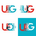 UG letters logo with accent speed red and blue