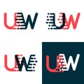 UW letters logo with accent speed dark red and dark blue