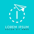 white paper plane logo with the letter I in the middle and the dashed plane path Royalty Free Stock Photo