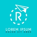 white paper plane logo with the letter R in the middle and the dashed plane path Royalty Free Stock Photo