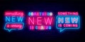 Something new is coming neon labels collection. Bright typography. Vector stock illustration