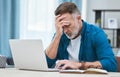 Sometimes business is a headache. a mature businessman experiencing a headache while working on his laptop.