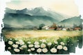 Somewhere in Alps. Watercolor painting.