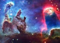 Somewhere in deep space. Pillars of creation and space dust Royalty Free Stock Photo