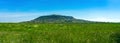 Somlo hill with traditional Hungarian homes and vineyards in the middle of a wild flower field Royalty Free Stock Photo