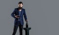 Sommelier, degustator with glass of wine, winery, male winemaker. Man with a glass of red wine in his hands. Beard man Royalty Free Stock Photo