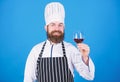 Sommelier examining wine. This wine is just perfect. Professional chef in cook uniform. Confident male sommelier