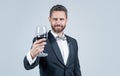 sommelier. guy drink red wine. cheers for valentines day. alcohol drinking. Royalty Free Stock Photo