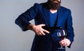 Sommelier man, degustator, winery, male winemaker. Bottle, red wine glass. Beard man, bearded, sommelier, tasting Royalty Free Stock Photo