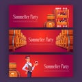 Sommelier party cartoon banners, wine shop ads