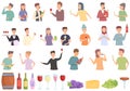 Sommelier party icons set cartoon vector. Hand champagne