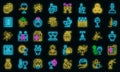 Sommelier party icons set vector neon