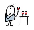 Sommelier is tasting red wine and holding a glass in his hand. Vector illustration of an alcoholic drink at a party.