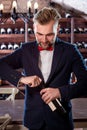 Sommelier in the wine cellar Royalty Free Stock Photo