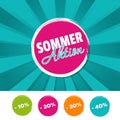 Sommer Aktion Banner und 10%, 20%, 30% & 40% reduziert Buttons. Eps10 Vector. Royalty Free Stock Photo