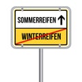 Sommerreifen statt Winterreifen Schild - Reifen wechseln. Royalty Free Stock Photo