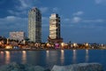 Somorrostro beach at dusk. La Barceloneta. Ciutat Vella district. Barcelona. Catalonia. Spain Royalty Free Stock Photo