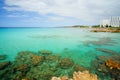 SON BOU, MENORCA, SPAIN - SEPTEMBER 2, 2019: View on the beach Son Bou with unknown persons