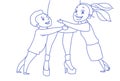 Son daughter embracing mom legs happy family together mother day concept sketch doodle Royalty Free Stock Photo