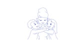 Son daughter hugging their mom happy mother`s day concept children embracing woman sketch doodle horizontal Royalty Free Stock Photo