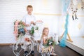 Son and daughter in a white room Royalty Free Stock Photo