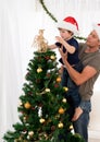 Son decorating the christmas tree with his father Royalty Free Stock Photo