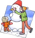 Son and father making a snowman