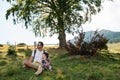 Son with father on mountain Royalty Free Stock Photo