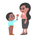 Son gives mom a rose.