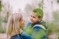 Son is kissing his mother outdoor Royalty Free Stock Photo