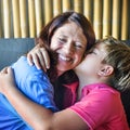 Son Kissing Mother Hugging Family Concept Royalty Free Stock Photo