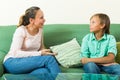 Son and mother having serious talking Royalty Free Stock Photo