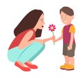 Son Presenting Flower to Adorable Mother Vector Royalty Free Stock Photo