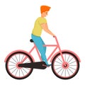 Son ride bike icon, cartoon style Royalty Free Stock Photo